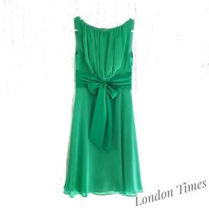 LONDON TIMES Green Chiffon Party Dress Size 6 Bow Satin Fairy Coquette Costume